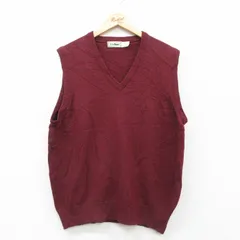 L/古着 エルエルビーン LLBEAN ニット ベスト メンズ 80s 無地 ラムウール Vネック エンジ 25oct06 中古 トップス