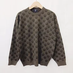 エムシーエム MCM ニット セーター 長袖 丸首 ジャガード 総柄 茶 黒 ブラウン ブラック LL ☆AA★のサムネイル