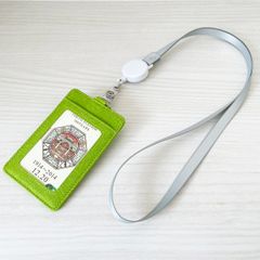 カードケース パスケース 定期入れ リール付き ストラップ グリーン 緑色 クリア窓付き 社員証 ICカード 社員ID セキュリティ