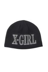 X-girl エックスガール 105252051005 RHINESTONE ROMAN TYPE LOGO BEANIE ビーニー BLACK 正規通販 レディース