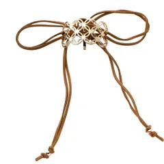 【ブラウン × ワンサイズ】[Cream dot. クリームドット公式] ヘアアクセサリー レディースポニーフック ヘアフック ヘアカフス ヘアゴム 大人っぽい コードリボン 紐 スエード調 透かしモチーフ 大人 上品 エレガント