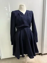 ラップ スタイル フレア ワンピース ネイビー