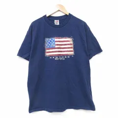 XL/古着 フルーツオブザルーム 半袖 ビンテージ Tシャツ メンズ 00s 星条旗 コットン クルーネック 紺 ネイビー 25sep06 中古