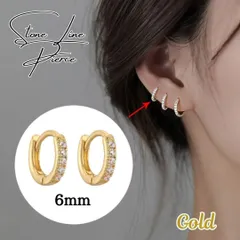 【6mm フープピアス ゴールド】5連ストーン 小ぶり リングピアス ワンタッチピアス レディース メンズ ユニセックス シンプル 普段使い デイリー 耳たぶ 軟骨 おしゃれ プレゼント