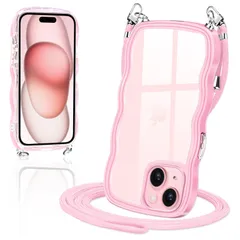 【在庫処分】斜めかけケース 可愛い 首掛け 肩掛け かわいい 個性 韓国 創意 スマホケース 透明 15 TPU いPhone カバー 薄型 ショルダー 耐衝撃 クリア ケース アイフォン15(ピンク) iPhone15