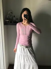 Abercrombie(アバクロンビー) センター プリンティング ライトピンク 長袖Tシャツ