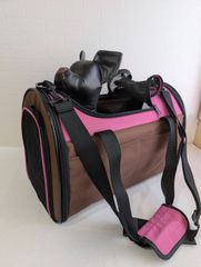 美品 アイリスオーヤマ ペットキャリーソフトバッグ S ピンク×ブラウン 2WAY 折りたたみ式 小型犬用 猫用