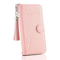 らくらくホン F-53E 携帯ケース 無地 フラワー柄 大人可愛い ドコモ F-53E 携帯カバー 手帳型 お洒落なフリンジ付き かわいいカメリア柄 ミラー付き ストラップ穴あり Befortwo らくらくスマートフォン F-53E スマホケース 手帳型  1