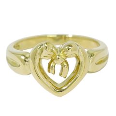 本物 ティファニー TIFFANY & Co. ハートリボン 750 YG リング 指輪 8号 イエローゴールド ジュエリー アクセサリー 中古 【フォロー割】