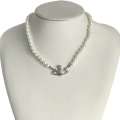 新品同様 Vivienne Westwood ヴィヴィアンウエストウッド オーブ ラインストーン フェイクパール ネックレス チョーカー シルバーカラー レディース 古着 中古 USED