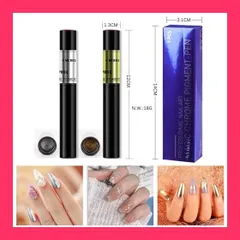 【スタッフおすすめ！】2色セット ミラーネイルペン ミラーパウダー スティックタイプ メタリックネイル ジェルネイル 固形 0.6g入り ミラー効果 クロムパウダー カメレオンネイル クッションペン ゴールド ネイルアート