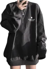 Dep Club トレーナー レディース 薄手 スウェット ロングtシャツ スポーツ ゆったり 可愛い 大きいサイズ オーバーサイズ 長袖 無地 春 秋(ブラック,  XL)