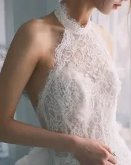 総レース ウェディングドレス ホルターネック マーメイド 上品【1015】