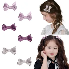 【数量限定】ヘアアクセサリー結婚式 入園、入学お祝い カラフル 弓 誕生日ギフト お宮祭り髪飾り、可愛い 七五三 6個 ヘアアクセサリー卒園式 女の子ヘアアクセサリーキッズオシャレ セット 前髪クリップ ヘアピン子ども (紫の) 安全なヘアクリップベビー LY