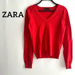 ZARA ザラ　赤　レッド　長袖　ニット　薄手　無地　M シンプル　Vネック
