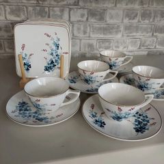 TOTO 東洋陶器　萩 はぎ　昭和レトロ　コーヒー茶碗5客（A114）　＆　角ざら5枚（E1263）セット
