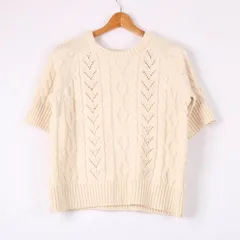 ザラ ニット セーター 半袖 クルーネック ウール混 ケーブル編 無地 トップス レディース Lサイズ ベージュ ZARA 【中古】