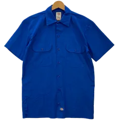 Dickies ディッキーズ ワークシャツ 半袖シャツ ボタンダウン ワンポイントロゴ オーバーサイズ ビッグシルエット HONDURAS製 Sサイズ ブルー