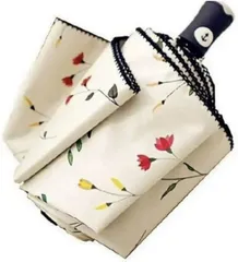 ノーブランド品 折りたたみ傘 日傘 花柄 晴雨兼用 UVカット ワンタッチ 自動開閉 軽量 遮光 コンパクト(白)