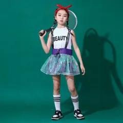 ☆ パープル ☆ 120CM ☆ キッズダンス衣装 セット 演出服 キッズダンス衣装 セットアップ ダンスウェア 子供 ステージ衣装 上下セット 練習着 子供服 演出服 トップス パンツ スカート チアガール キッズ 韓国 k-pop ヒップホップ