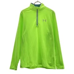 UNDER ARMOUR アンダーアーマー ロゴプリント 長袖 ハーフジップ トレーニング シャツ M グリーン メンズ 古着