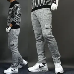 送料無料 アウトレット ミックスグレー/XXLサイズ 【COMONGOLF/コモンゴルフ】裏起毛スライバーニットストレッチゴルフカーゴパンツ(CG-NF52202B)  ゴルフウェア メンズ ローライズ テーパード 防寒 裏起毛 秋 冬 ズボン スラックス