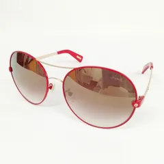 ランバン LANVIN 美品 メタル ビッグフレーム サングラス ティアドロップ 63口18 135 レッド ゴールドのサムネイル