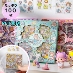 シール ステッカー 12 PET クリア 防水 人物 少女 女の子 かわいい フレークシール デコ　スクラップブッキング　コラージュ 海外シール
