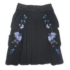 美品 VIVIENNE TAM ヴィヴィアンタム パワーネット 花柄 刺繍 フレアスカート チュール メッシュ 膝丈 0 黒 ブラック 日本製 レディース 古着 中古 USED