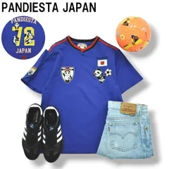 【美品】 パンディエスタ ジャパン PANDIESTA JAPAN Vネック Tシャツ ユニフォーム デザイン パンダロゴ 日本代表 S ブルー サッカー フットボール メンズ