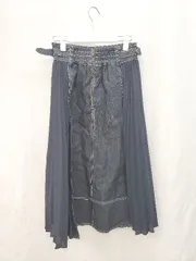 ◇ grove グローブ デニム かわいい 切替 膝下丈 プリーツ スカート サイズM ネイビー レディース P  【1405090006038】