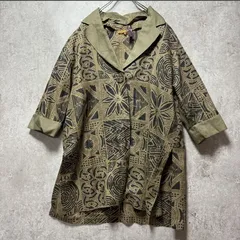 90s ヴィンテージ  LANCEL PARIS ランセル アンサンブル ジャケット ブラウス セットアップ 幾何学柄 花模様 総柄 麻混 リネン混 9R 日本製　昭和レトロ　エスニック