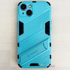iPhone 14 / 13 ケース スマホ バンパー アーマー スタンド マグネットホルダー対応 シアン 水色 アイフォン