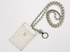 CHANEL シャネル マトラッセ カードケース パスケース ネックストラップ キーリング付き カードホルダー キャビアスキン ホワイト 31番 AP2421