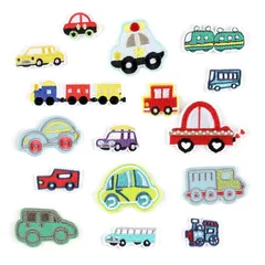 ワッペン 16枚セット 車 乗り物 アイロン接着 刺繍ワッペン アップリケ パッチ 補修 可愛い 子供 男の子 幼稚園 保育園 DIY お祝い ギフト 0