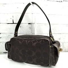 【 COACH 】N A-1 コーチ 40722 シグネチャー 総柄 ターンロック ゴールド金具 ハンドバッグ 手提げ ミニトート 婦人鞄 ダークブラウン系
