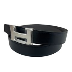 新品 HERMES エルメス Ceinture H boucleArgent Cuir seul de ceinture H #95 Hベルトバックル リバーシブルベルトレザー カーフ トゴ Black ブラック/Etain エタン 95 ベルト幅:32 mm