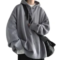 [FJLTDCP] パーカー メンズ プルオーバー 無地 フード付き 秋服 おしゃれ 大きいサイズ フード付きレイヤードカットソートップス フード付きゆったり カジュアル プルオーバー メンズ セーター 冬服厚手 暖かい 防寒 gray-XL