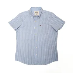 HOLLISTER ホリスター ストライプ柄半袖シャツ ブルー系 ワンポイント XL B202507