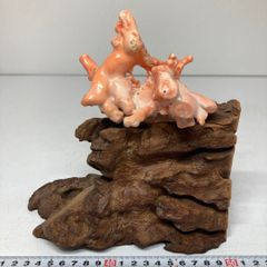 古い 土人形 獅子と狛犬 赤黒 郷土人形 民芸 オブジェ 古道具