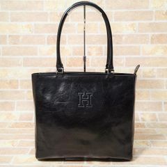 極美品✨ヒロフ 大容量 A4収納 本革 トート ロゴ型押し レザー 濃紺 L 