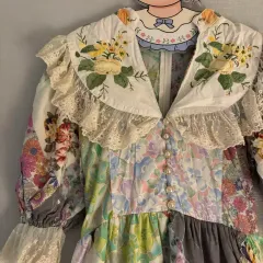 パッチ レース 刺繡 ロング丈ワンピース ハンドメイド ヴィンテージ