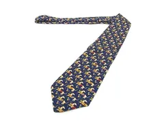 ■美品■ Salvatore Ferragamo フェラガモ シルク100% 馬 ホース ネクタイ ビジネス 紳士 メンズ ネイビー系×ベージュ系 DJ9657