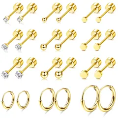 【人気商品】ピアス セット ピアス ネジ式 メンズ シンプル レディース 18K サージカルステンレス つけっぱなし 男女兼用 金属アレルギー対応 フープピアス ジュエリー 軟骨 両耳用 ステンレス 12ペアセット [JeryWe]