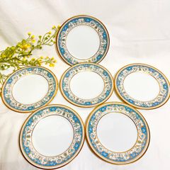 【6枚セット】Noritake 　ノリタケ　2045　ポロネーズ　直径16.2cm　皿　金彩　ブルー　水色