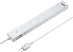 サンワサプライ 雷タップ 10個口＋USB-A＋Type-C（PD20W）ホワイト・3m TAP-SP2110NUC-3Wのサムネイル