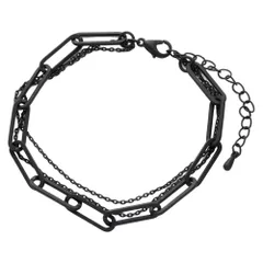 【ブラック×ワンサイズ】[Cream dot. クリームドット公式] ブレスレット レディース プレーティング コーティング クール 3連 オーバルチェーン マット つや消し 艶消し 大人 のサムネイル