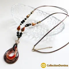 当店オリジナル ベネチアンガラス風 ヴェネチアンガラス風 ガラストップ ドロップ 雫 しずく ビーズ 大ぶり 紐 ネックレス ロングネックレス ペンダント アジャスター付き ゴールド レッド 赤色 ブラック 黒色 レディース アクセサリー