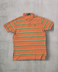 Polo by Ralph Lauren オレンジ×グリーン ボーダー半袖ポロシャツ #XA042