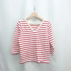 ◇ ⊂ Φ Le Minor ルミノア ボーダー柄 Vネック 七分袖 カットソー サイズ表記なし ホワイト レッド レディース E  【1412090029783】